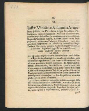 XI. Iustae Vindiciae & summa Armorum iustitia ex Parte sacrae Regiae Majestatis Poloniarum ...