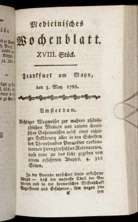 XVIII. Stück. Frankfurt am Mayn, den 3. May 1788. - XXII. Stück. Frankfurt am Mayn, den 31. May 1788.
