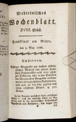 XVIII. Stück. Frankfurt am Mayn, den 3. May 1788. - XXII. Stück. Frankfurt am Mayn, den 31. May 1788.