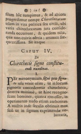 Caput IV. De Chirothecis signo constituendi nundinas.