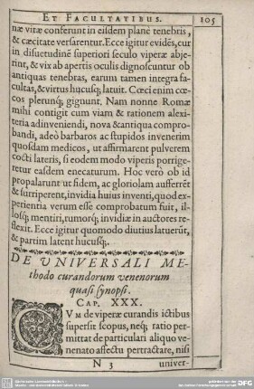 De Universali Methodo curandorum venenorum quasi synopsi. Cap. XXX.