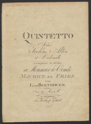 Quintetto Pour 2 Violons, 2 Altos et Violoncelle Oeuv. 29