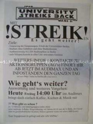 Maueranschlag mit einem Aufruf zum Streik an den Berliner Universitäten gegen die Sparpolitik des Senats
