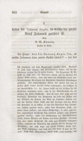 452-458 Ueber die eklekte kuria, an welche der zweite Brief Johannis gerichtet ist