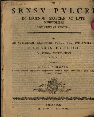 De sensu pulcri in legendis Graeciae ac Latii scriptoribus commentatiuncula
