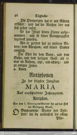 Antiphonen Zu der seligsten Jungfrau Maria Auf verschiedene Jahreszeiten