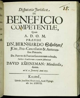 Disputatio Iuridica De Beneficio Competentiae