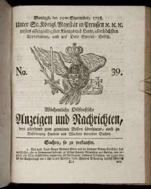 No. 39. Montags, den 25ten September, 1758.