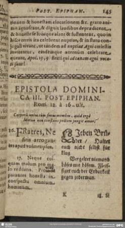 Epistola Dominica III. Post Epiphan. Rom. 12. à 16-ult.