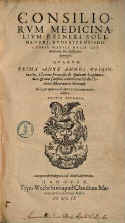 Consiliorum medicinalium Reineri Solenandri sectiones quinque