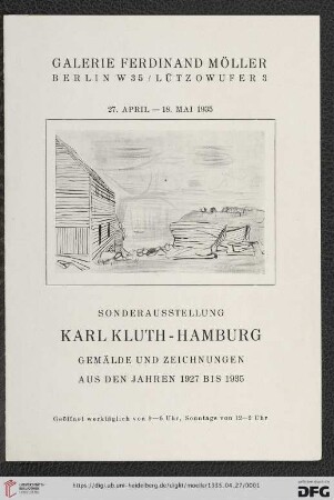 Sonderausstellung Karl Kluth - Hamburg, Gemälde und Zeichnungen aus den Jahren 1927 bis 1935 : 27. April-18. Mai 1935