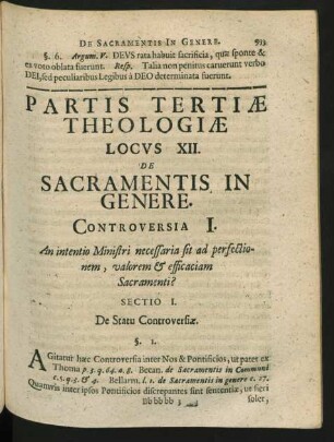 Locus XII. De Sacramentis In Genere