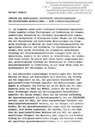 Sprache und Gesellschaft. Historische Sprachwissenschaft und historischer Materialismus. - Eine Diskussionsgrundlage