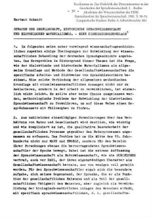 Sprache und Gesellschaft. Historische Sprachwissenschaft und historischer Materialismus. - Eine Diskussionsgrundlage