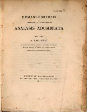 Humani corporis fabricae ac functionum analysis adumbrata