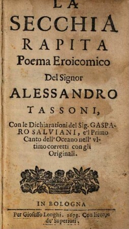 La Secchia Rapita : Poema Eroicomino