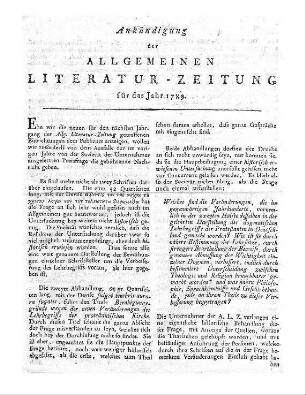 Ankündigung der Allgemeinen Literatur-Zeitung für das Jahr 1789