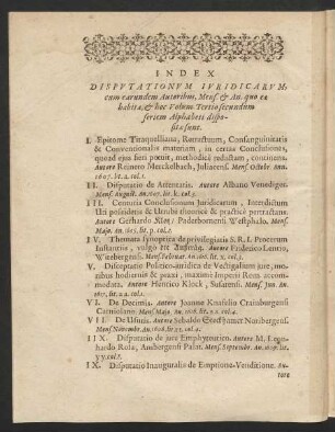 Index Disputationum Iuridicarum [...]