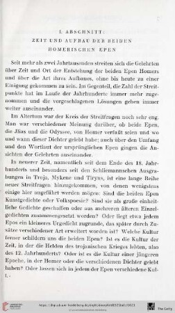I. Abschnitt: Zeit und Aufbau der beiden Homerischen Epen