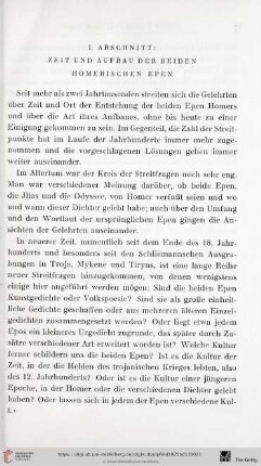 I. Abschnitt: Zeit und Aufbau der beiden Homerischen Epen