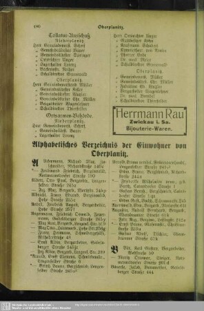 Einwohnerverzeichnis : Alphabetisches Verzeichnis der Einwohner von Oberplanitz