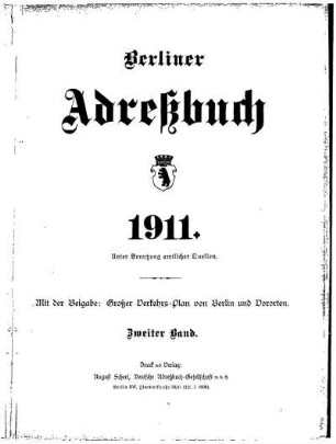 Berliner Adreßbuch 1911 Zweiter Band