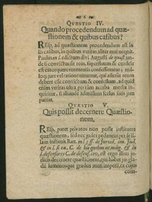 Quaestio V. Quis possit decernere Quaestionem.