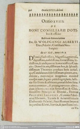 Oratio XVIII. De Boni Consiliarii Dotibus & officio
