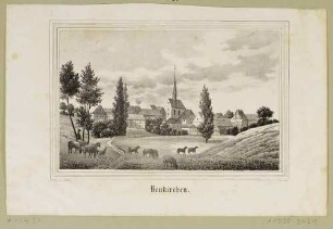 Ortsansicht von Neukirchen (Borna-Neukirchen) südöstlich von Borna mit der Kirche, aus Sachsens Kirchen-Galerie von Hermann Schmidt, Bd. 6, 1841