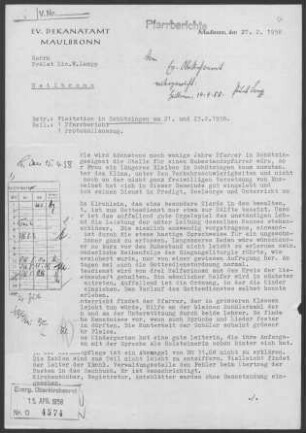 Schützingen: Visitationsbericht mit Pfarrbericht 1958