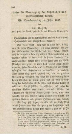 302-322 Ueber die Vereinigung der katholischen und protestantischen Kirche : ein Synodalvortrag im Jahre 1816