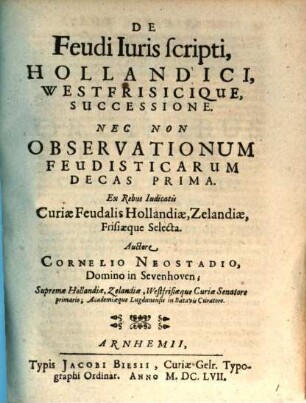 De Feudi Iuris scripti Hollandici Westfrisicique Successione