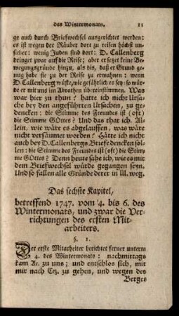 Das sechste Kapitel, betreffend 1747. vom 4. bis 6. des Weinmonats, und zwar die Verrichtungen des ersten Mitarbeiters