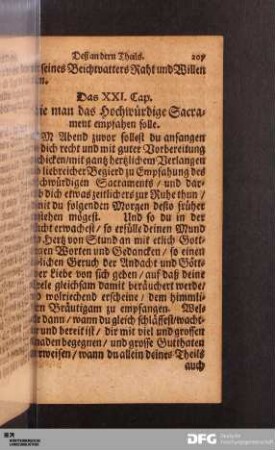 Das XXI. Cap. Wie man das Hochwürdige Sacrament empfahen solle.