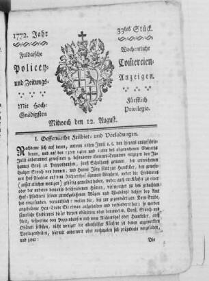 33tes Stück, Ausgabe vom 12. August 1772