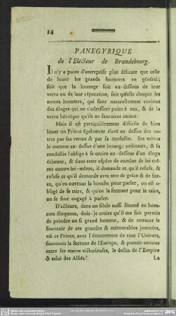 Panegyrique de l'Electeur de Brandebourg