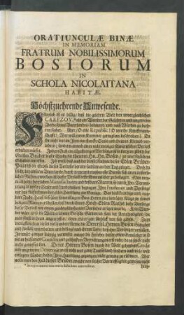 Oratiunculae Binae In Memoriam Fratrum Nobilissimorum Bosiorum ...