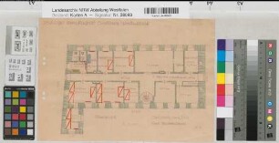 Arnsberg (Arnsberg) Städtisches Krankenhaus - Frauenklinik Grundriß Obergeschoß 1940 1 : 100 24,5 x 35,5 kol. Pause Regierung Arnsberg Nr. 13282