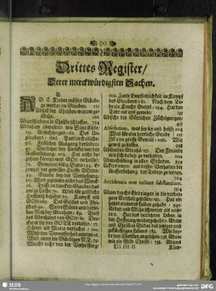 Drittes Register, Derer merckwürdigsten Sachen