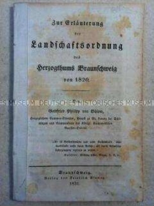 Broschüre über die landständische Verfassung des Herzogtums Braunschweig von 1820