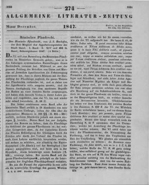 Bachofen, J. J.: Das römische Pfandrecht. Bd. 1. Basel: Schweighauser 1847