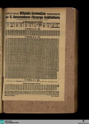 Karlsruher Zeitung, Offizielle Gewinnliste der II. Auswanderer-Fürsorge-Geldlotterie
