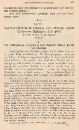 451-462 Das Volksschulwesen in Kurmainz unter Erzbischof Johann Philipp von Schönborn 1647-1673 : Schluß