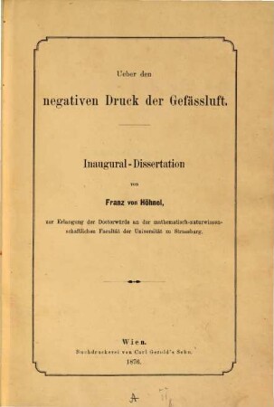 Ueber den negativen Druck der Gefässluft : Inaugural-Dissertation