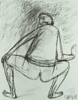 Hockende Frau