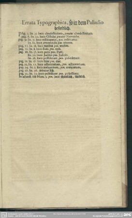 Errata Typographica, so in dem Palladio befindlich