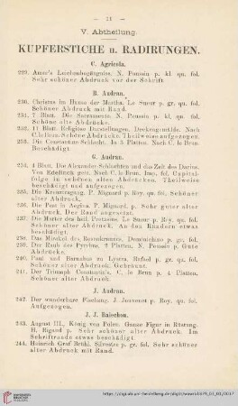 V. Abtheilung. Kupferstiche u. Radierungen (Nr. 229-339)
