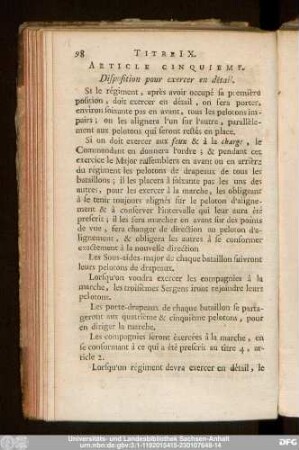Article Cinquieme. Disposition pour exercer en détail.