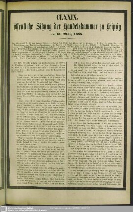 CLXXIX. öffentliche Sitzung der Handelskammer zu Leipzig am 13. März 1888