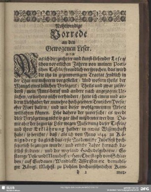 Nothwendige Vorrede an den Gewogenen Leser